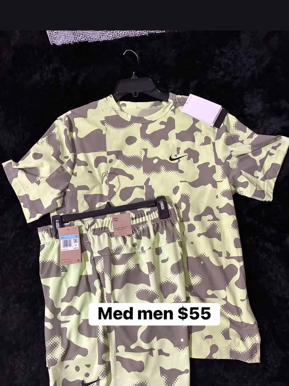 Nike Men's Camo Short Sleeve Shirt & Shorts Set - Light Green/Olive